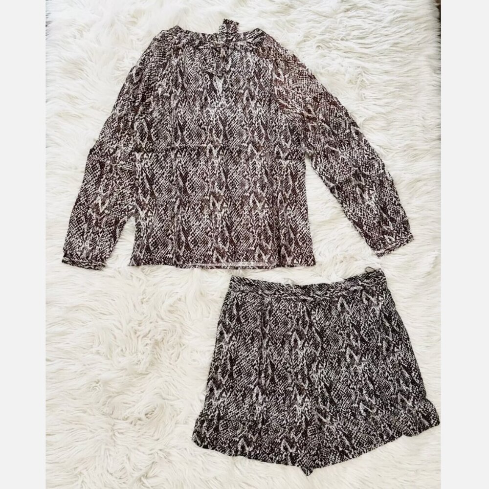 Anthropologie Bl-nk London Python Snake Print Soft Blouse & Shorts Set L NEW